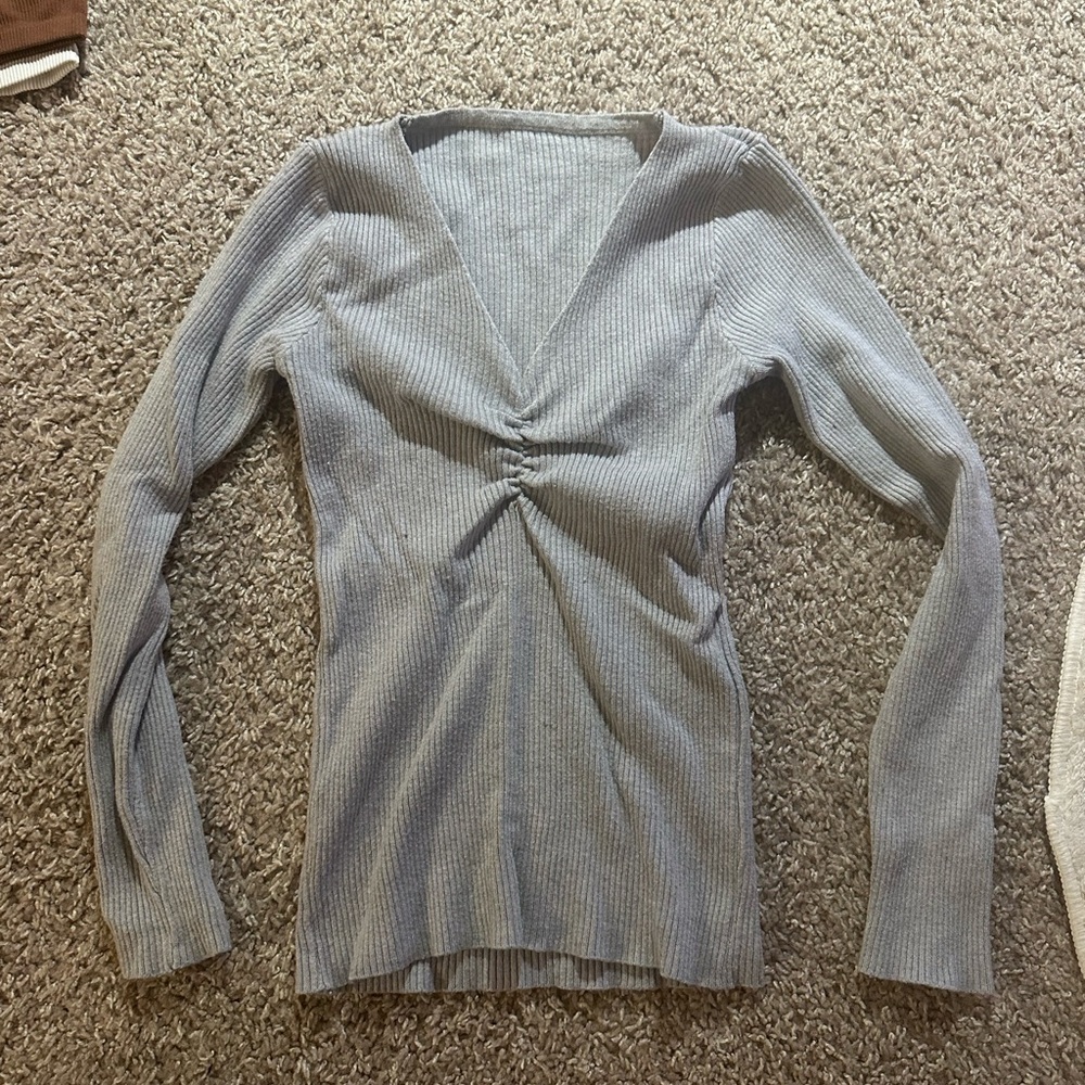 Gray Ribbed Long Sleeve Top
